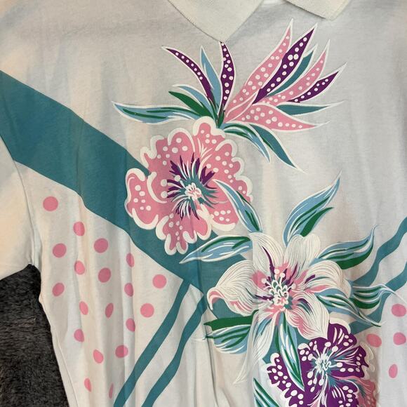 Vintage Cabin Creek Shirt Womens Petite 14P White Floral Graphic Banded Hem 90s - Picture 2 of 11